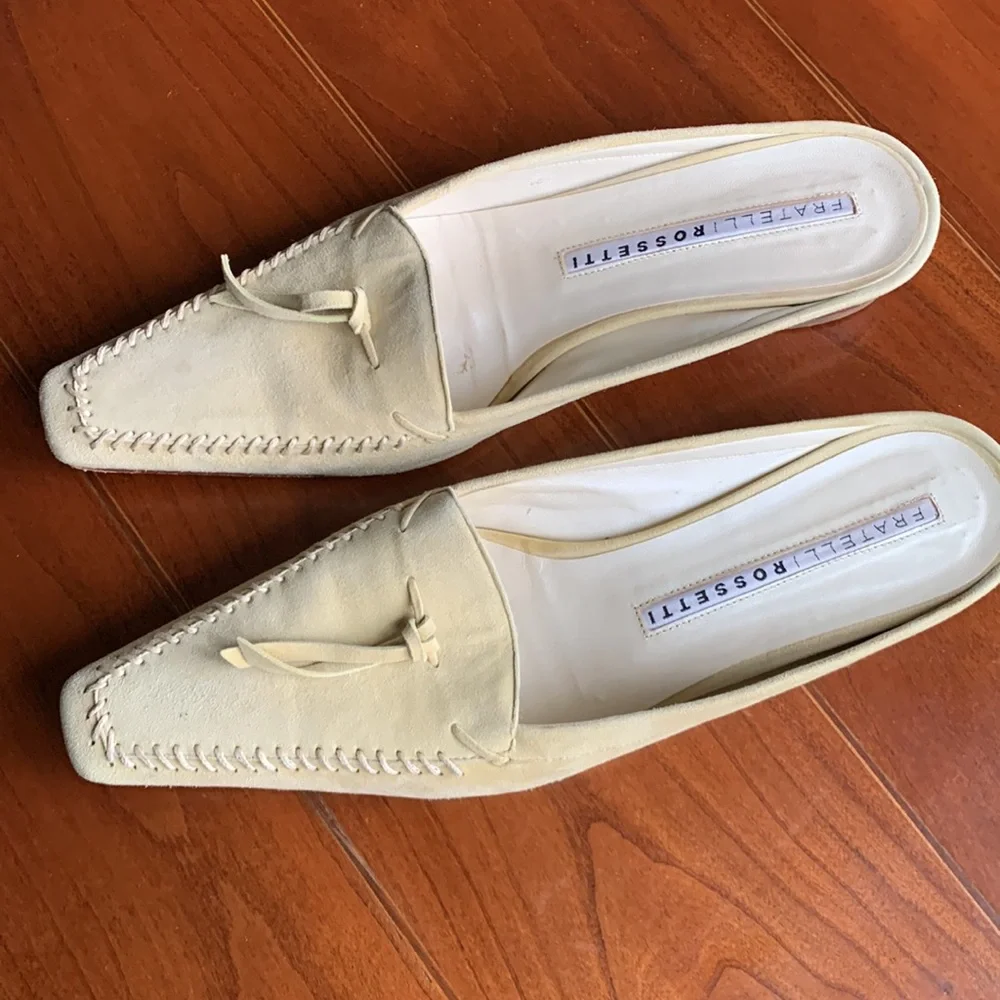 Vintage Fratelli Rossetti Pale Yellow Suede Mules - Picture 8 of 10